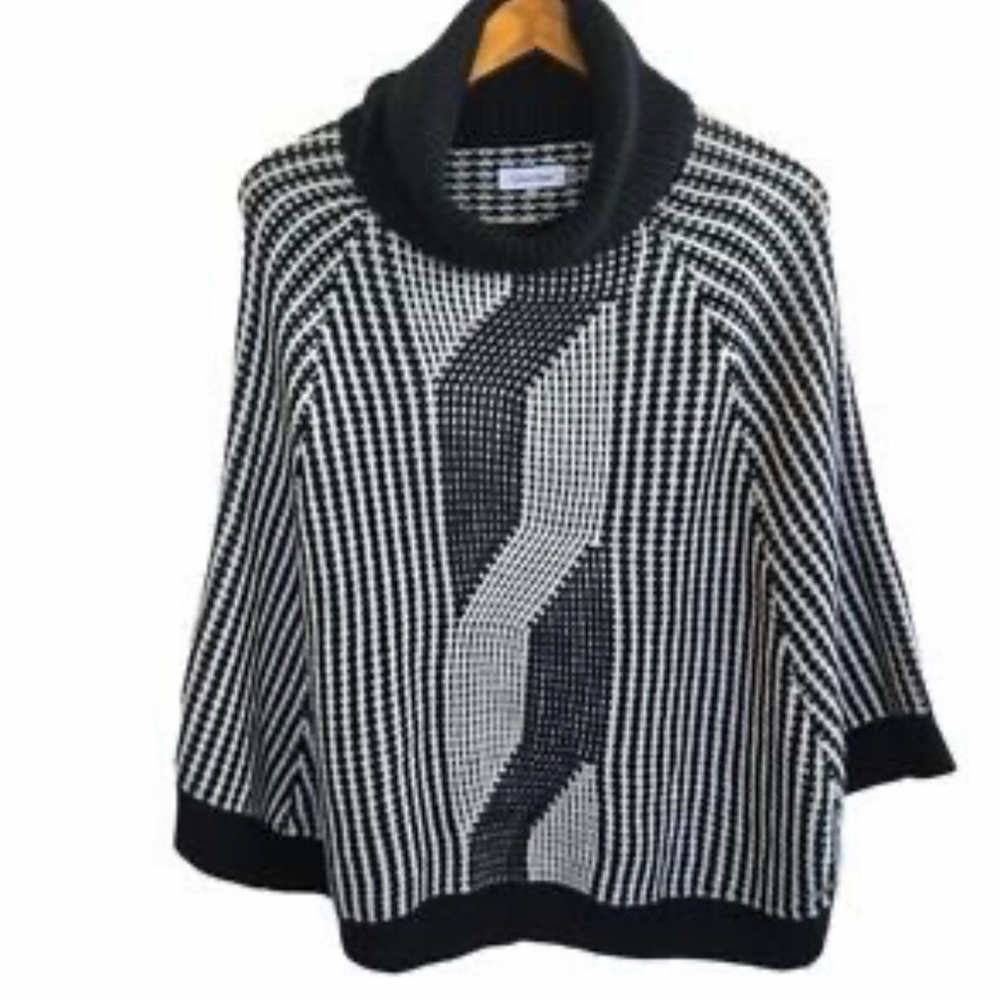 Calvin Klein Striped Black and White Poncho
